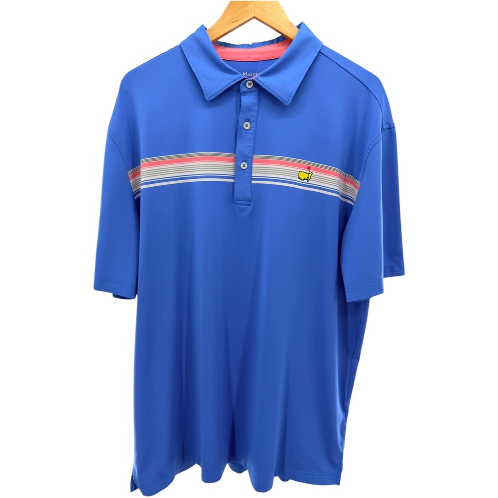 Masters Tech Augusta Mens XL Blue Striped Performance Golf‎ Polo Shirt Stretch